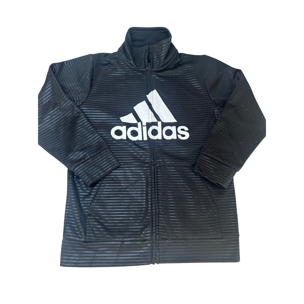 Adidas Track Jacket Kids M Black Tonal Stripe Full Zip Fleece AG0342 NTM046
